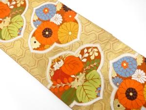 アンティーク　桐に菊・毘沙門亀甲模様織り出し袋帯（材料）